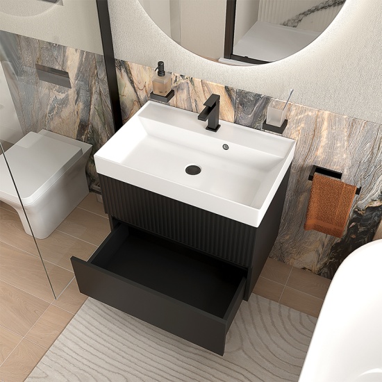 jasmine 700 black wall vanity unit and white sink