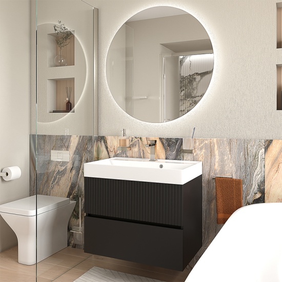 jasmine 700 black wall vanity unit and white sink