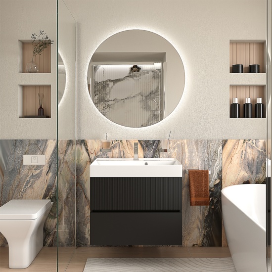 jasmine 700 black wall vanity unit and white sink