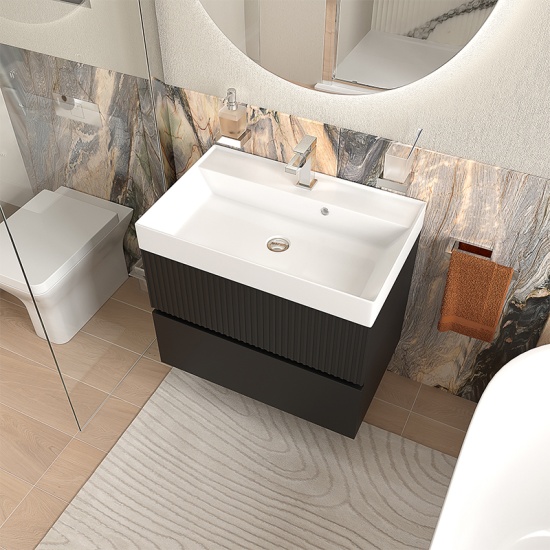 jasmine 700 black wall vanity unit and white sink
