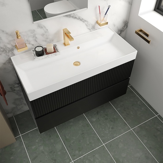 jasmine 1000 black wall vanity unit with white basin