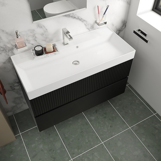 jasmine 1000 black wall vanity unit with white basin