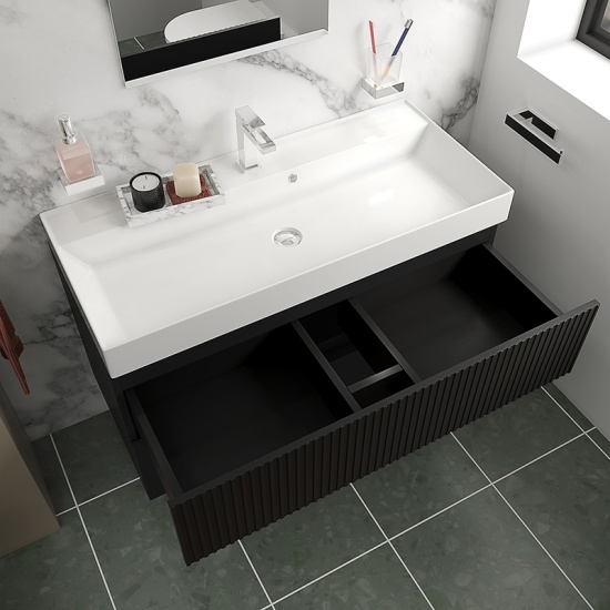 jasmine 1000 black wall vanity unit with white basin