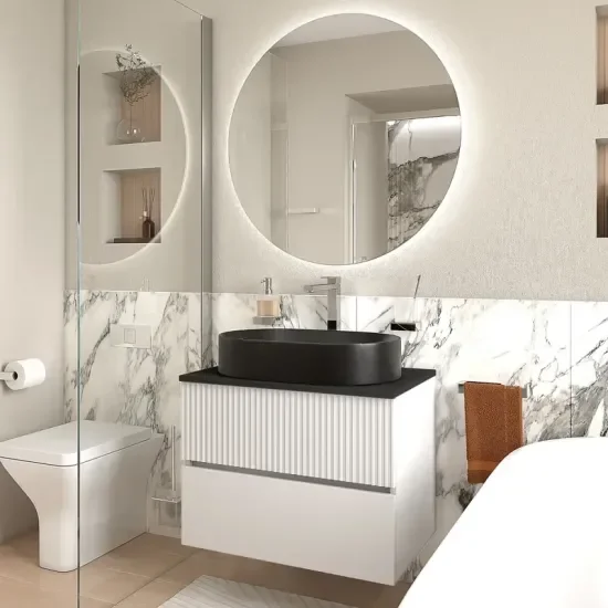 Product Image for Jasmine 700mm White Floating Two Drawer Unit with Black Marble Basin