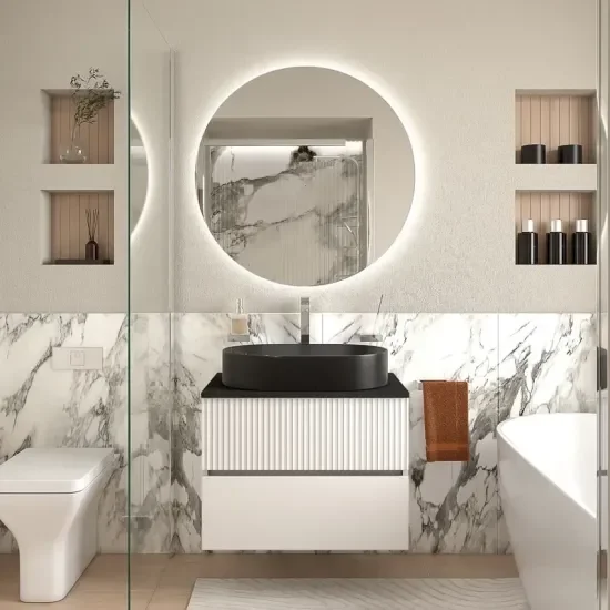Product Image for Jasmine 700mm White Floating Two Drawer Unit with Black Marble Basin