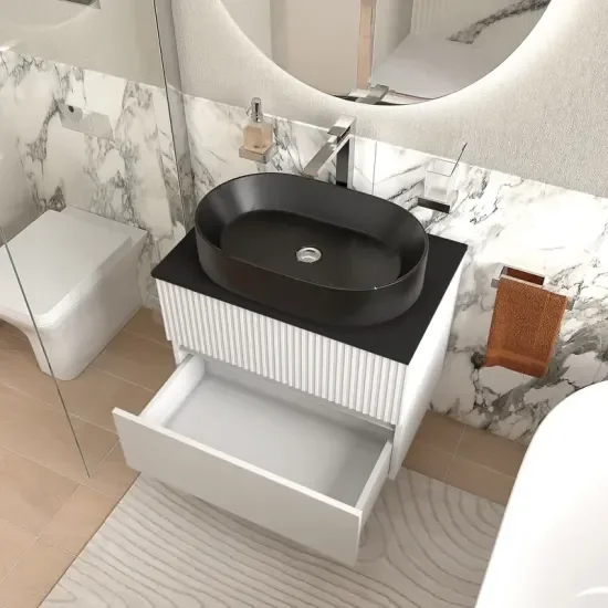 Product Image for Jasmine 700mm White Floating Two Drawer Unit with Black Marble Basin