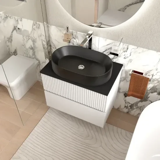 Product Image for Jasmine 700mm White Floating Two Drawer Unit with Black Marble Basin