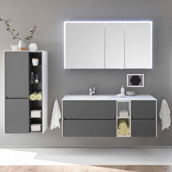 pelipal 6010 1300mm wall hung vanity unit with drawers and shelves | quartz grey
