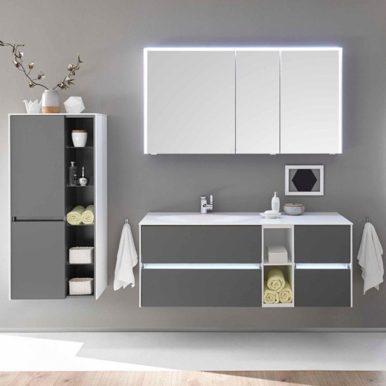 pelipal 6010 1300mm wall hung vanity unit with drawers and shelves | quartz grey