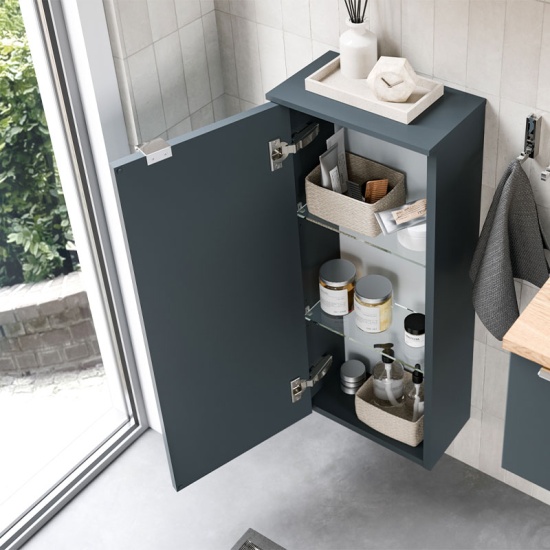 pelipal 6915 500mm cloakroom wall hung right hand vanity unit with worktop & round countertop basin (optional mirror, wall cabinet and shelves)