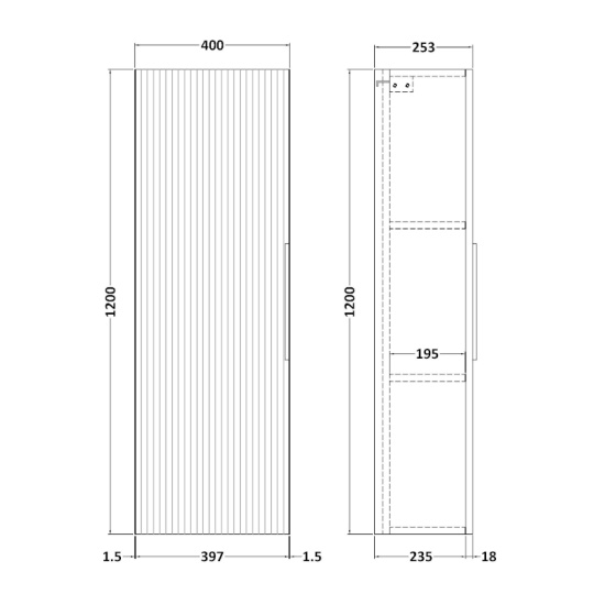 Line Drawing with Dimensions for Hudson Reed Tall Wall Unit 400mm