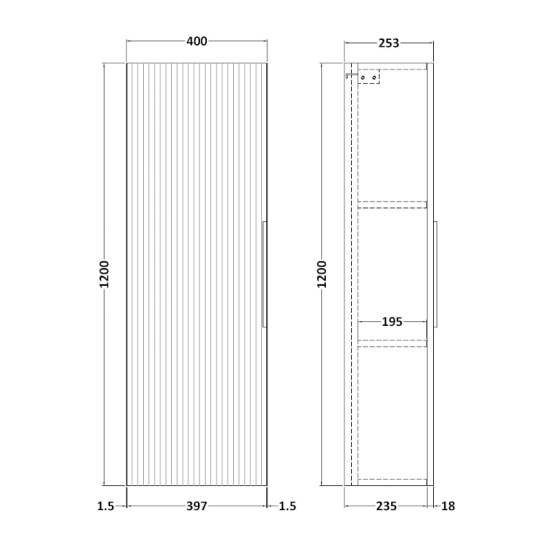 Line Drawing with Dimensions of Hudson Reed Grey Tallboy 400mm