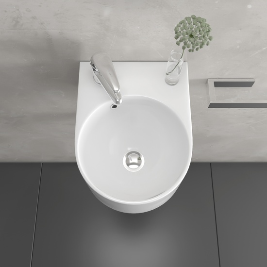 ellipse 300mm wall hung small d shape basin one taphole