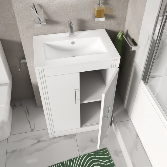 celeste bath suite: 600 white vanity unit and close coupled toilet