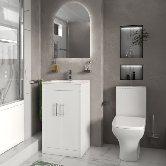 celeste bath suite: 500 white vanity unit and close coupled toilet
