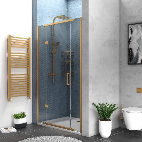 havana gold 1200 inline hinged recess shower door smoked glass