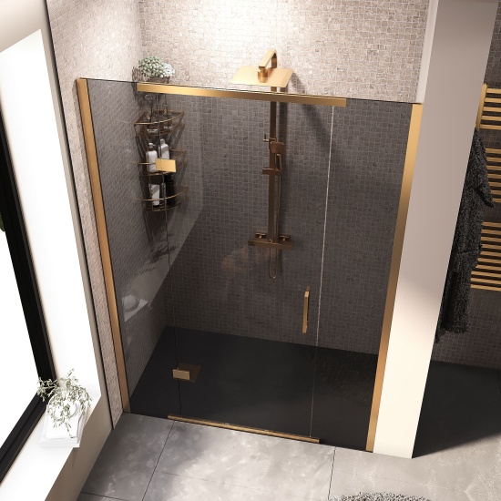 havana gold 1400 inline hinged recess shower door smoked glass