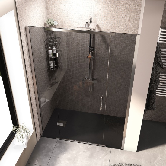 havana chrome 1400 inline hinged recess shower door smoked glass