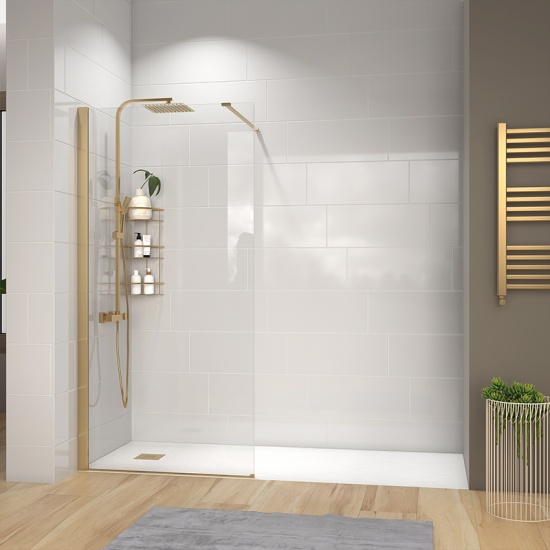radiant gold 2000 walkin recess shower enclosure black tray