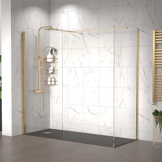 radiant gold 2000 walkin corner shower enclosure slate tray black white
