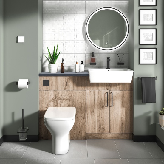 oliver 1200 Oak vanity and toilet package Black Handles