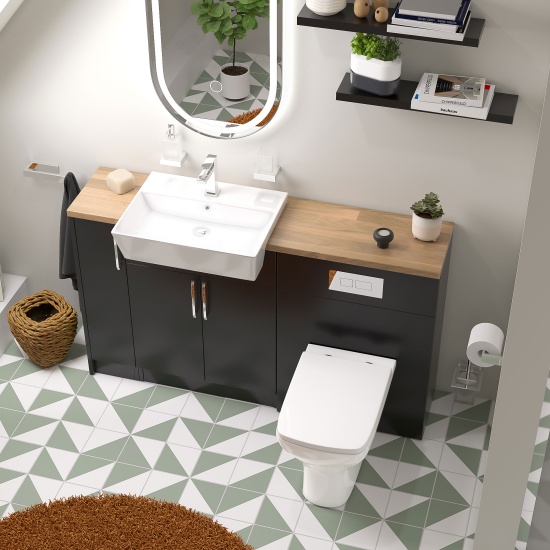 oliver 1400 matt black vanity and toilet package