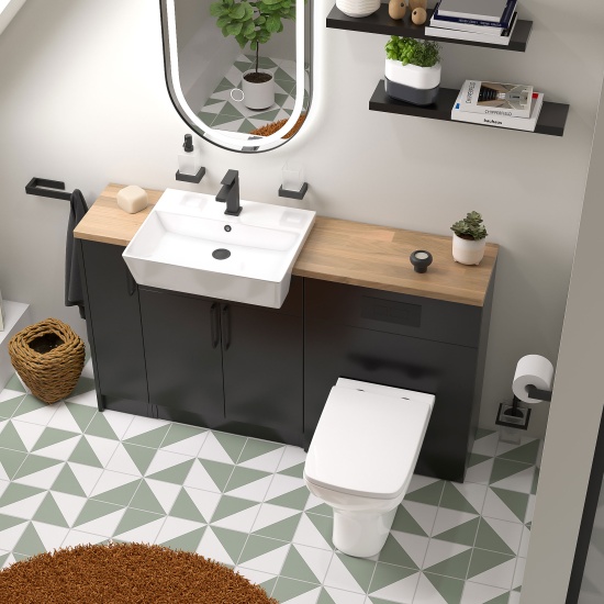 oliver 1400 matt black vanity and toilet package
