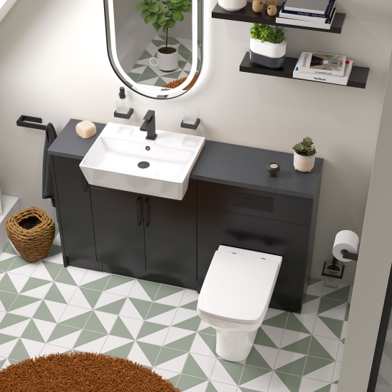oliver 1400 matt black vanity and toilet package