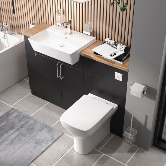 oliver matt black 1300 basin unit with toilet suite