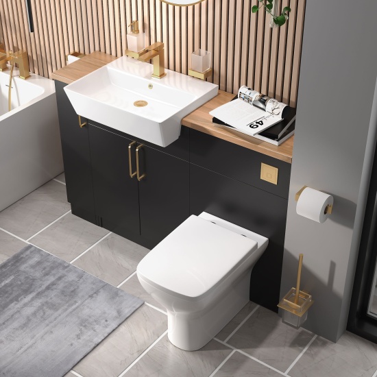 oliver matt black 1300 basin unit with toilet suite