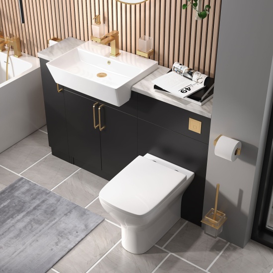 oliver matt black 1300 basin unit with toilet suite