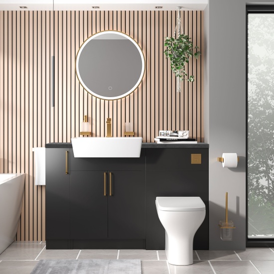 oliver matt black 1300 basin unit with toilet suite