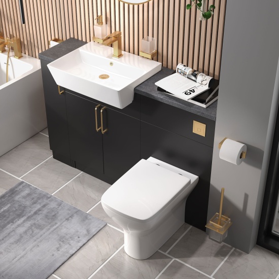 oliver matt black 1300 basin unit with toilet suite