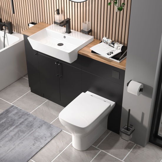 oliver matt black 1300 basin unit with toilet suite