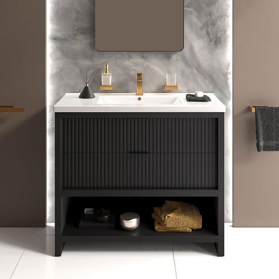 jasmine black 1000mm vanity unit with gold handles, btw toilet unit and 1700 & 1800mm bath