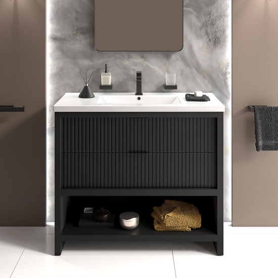 jasmine black 1000mm vanity unit with black handles, btw toilet unit and 1700 & 1800mm bath