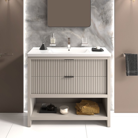 jasmine cashmere 1000mm vanity unit with chrome handles, btw toilet unit and 1700 & 1800mm bath