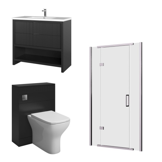 jasmine recessed shower suite with black 1000mm vanity unit wc toilet unit chrome
