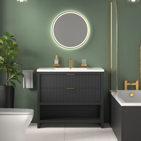 jasmine recessed shower suite with black 1000mm vanity unit wc toilet unit gold