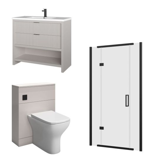jasmine recessed shower suite with cashmere 1000mm vanity unit wc toilet unit black