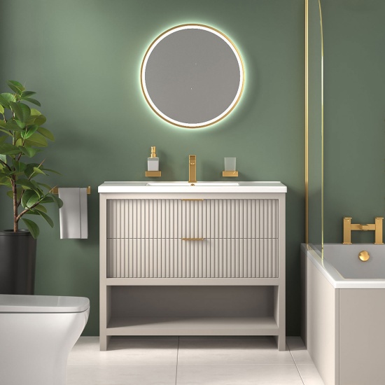 jasmine recessed shower suite with cashmere 1000mm vanity unit wc toilet unit gold