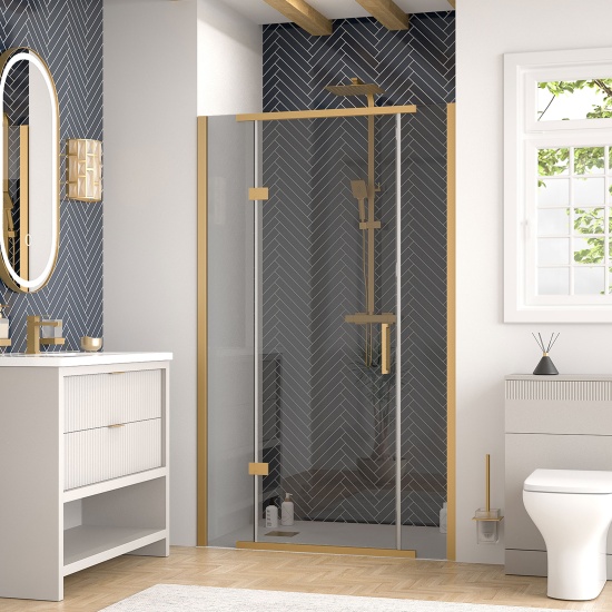 jasmine recessed shower suite with cashmere 1000mm vanity unit wc toilet unit gold