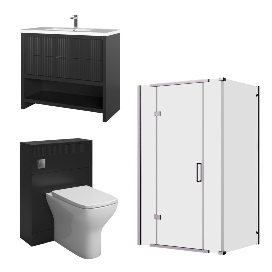 jasmine 3 sided shower suite with black 1000mm vanity unit wc toilet unit chrome