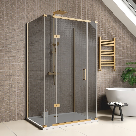 jasmine 3 sided shower suite with cashmere 1000mm vanity unit wc toilet unit gold