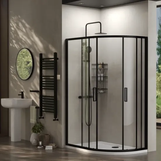 radiant standard height 1200 x 800 offset quadrant shower enclosure black