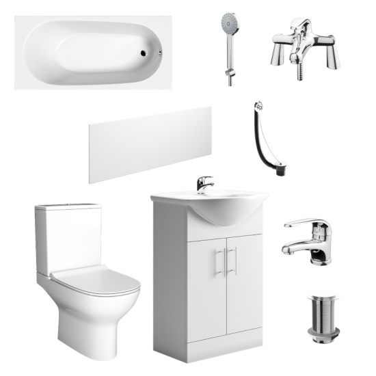 Transparent Image Showing Whats Included in the Kiana Small Bath Suite with Vanity Unit and Toilet