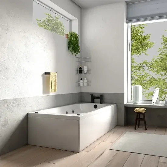 Laguna straight acrylic spa bath 1500 x 800 black jets