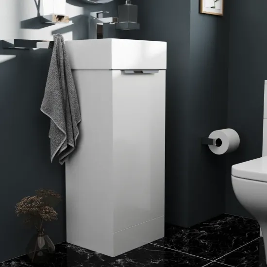 Small Bathroom Suite with 325mm Basin Unit & Back to Wall Toilet & Seat - Jivana White Cloakroom Suite - Gold Handles