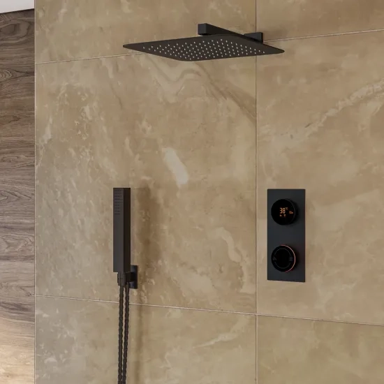Cyber black 2 outlet wall shower set head handset bracket