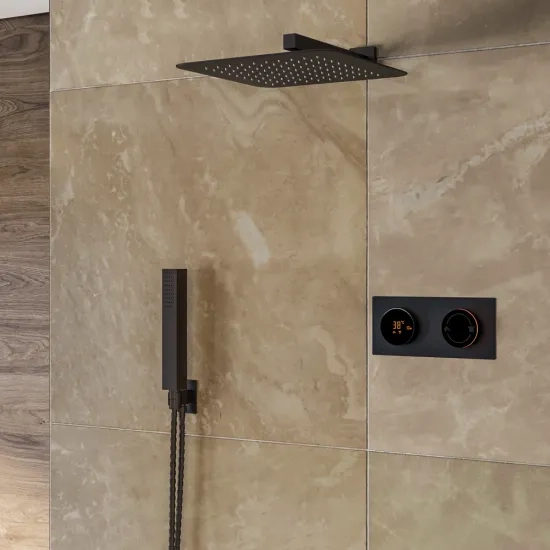 Cyber black 2 outlet wall shower set head handset bracket